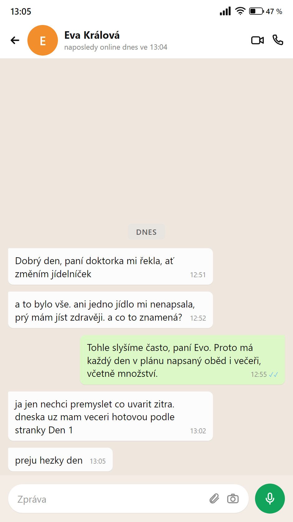 Konverzace: lékař mi řekl změnit jídelníček